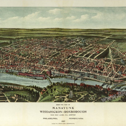 Manayunk PA Schuylkill River 1907 Aerial Map Print